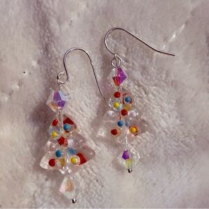 Artisan Colorful Crystal Christmas Tree Drop Earrings